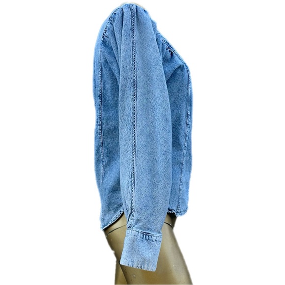 & Other Stories Puff Shoulder Cotton Denim Collared Button Down Shirt size 0 - Picture 7 of 13